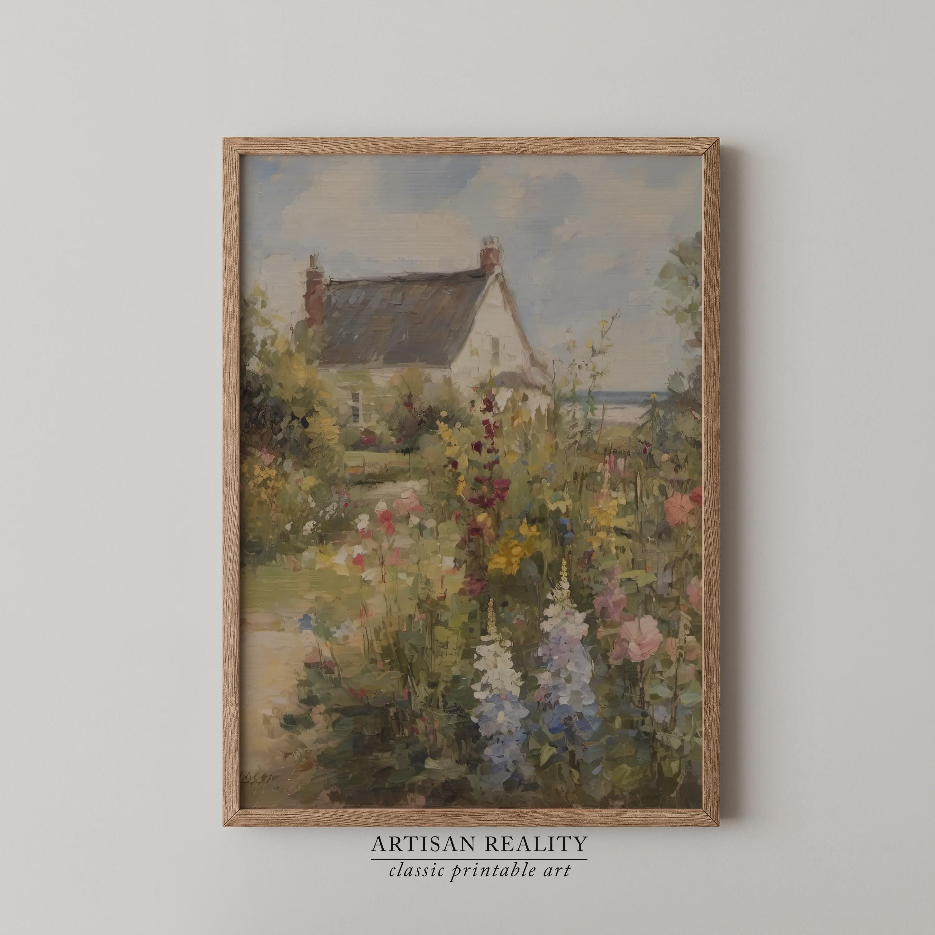Printable Cottage Garden Wall Art, Spring Landscape Painting Print ...