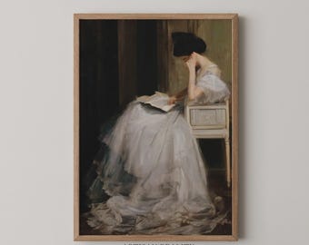 Antique Portrait Print | Woman Reading, Elegant Wall Art (Digital Download)