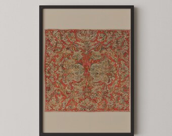 Antiker persischer Textildruck | Roter Wandbehang, Digital Download
