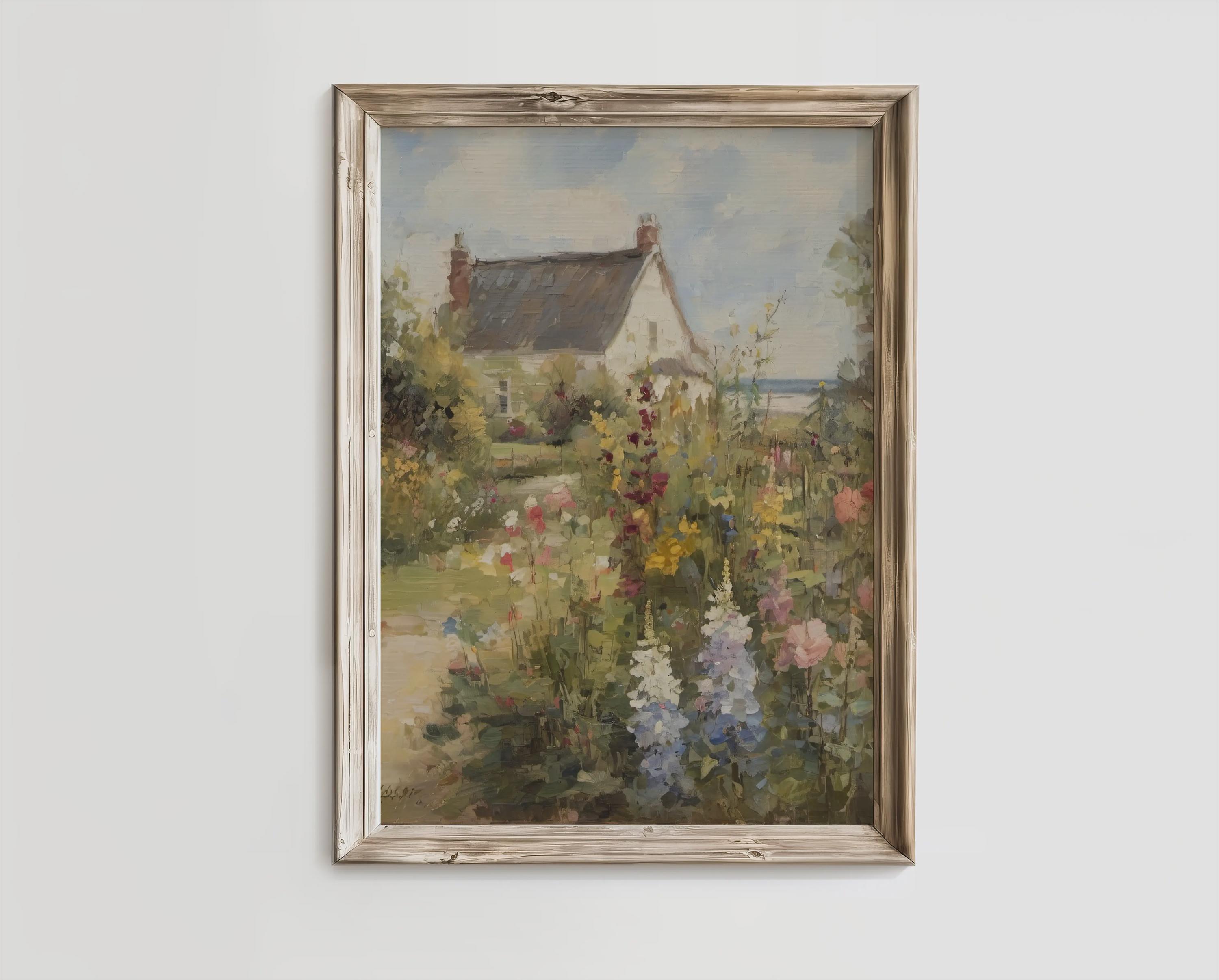Printable Cottage Garden Wall Art, Spring Landscape Painting Print ...