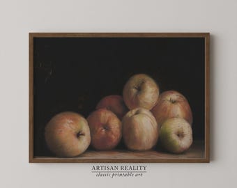 Dark Apple Still Life Print | Moody French Kitchen Decor | Vintage Fruit Digital Download | LSSL-07