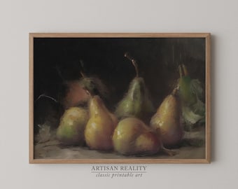 Nature morte de poire rustique | Impression cuisine fruits noirs | Oeuvre d'art numérique vintage de ferme | LSSL-04