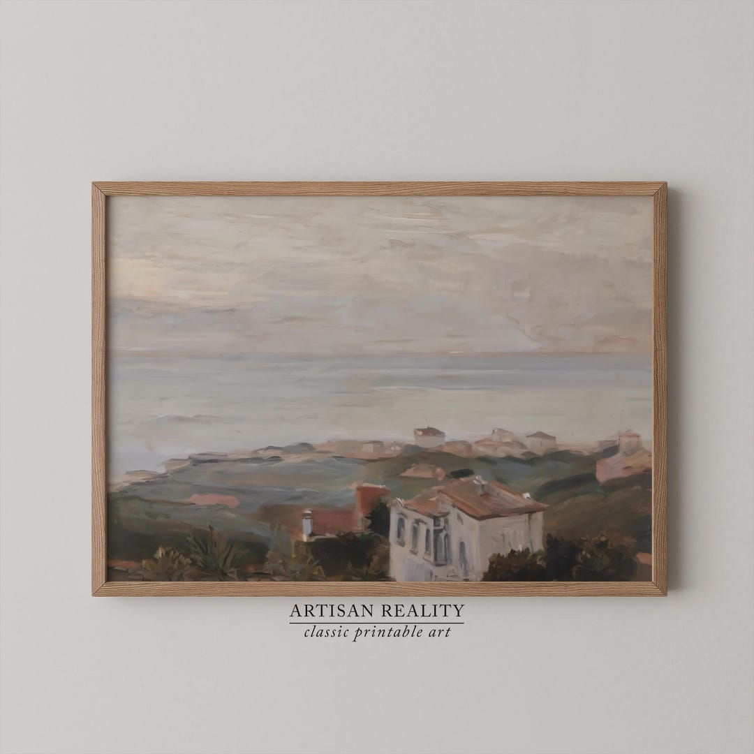 Mediterranean Village Coastal Painting | Seaside Town Printable Wall ...