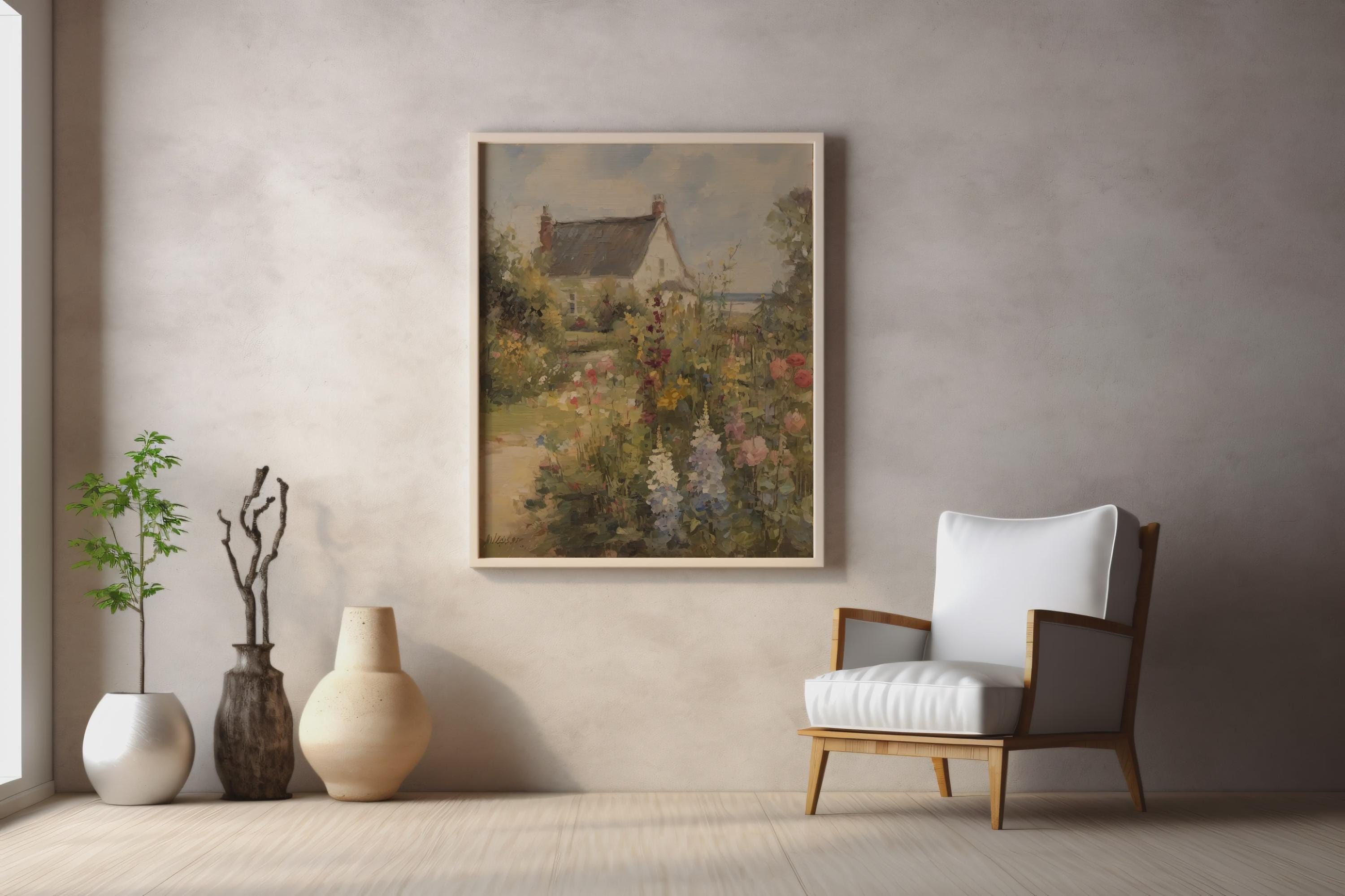 Printable Cottage Garden Wall Art, Spring Landscape Painting Print ...
