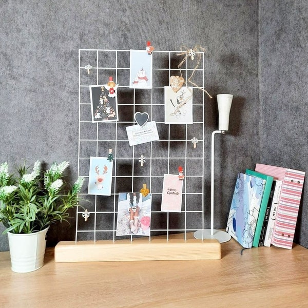 White Wire Memo Board Wall Grid for Creative Study Room Decor, Modern Noticeboard for Organization, Mooodboard on stand, Polaroid Wall Grid