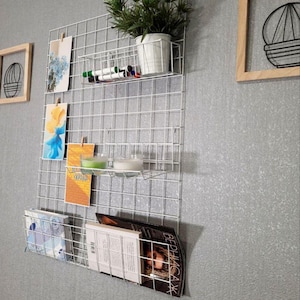 Organizador de parede para fotos com prateleira, quadro de arame minimalista para pendurar fotos e anotações, organizador de parede decorativo com clipes grátis