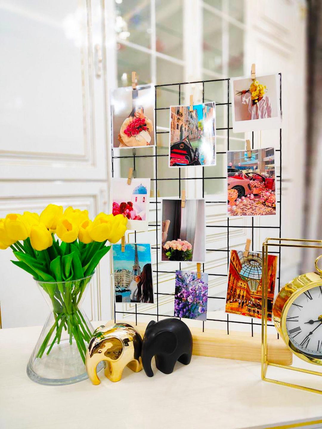 Tabletop Grid Rack Tabletop Wire Grid Desk Organizer, Minimalist Memo Board With Clips ...