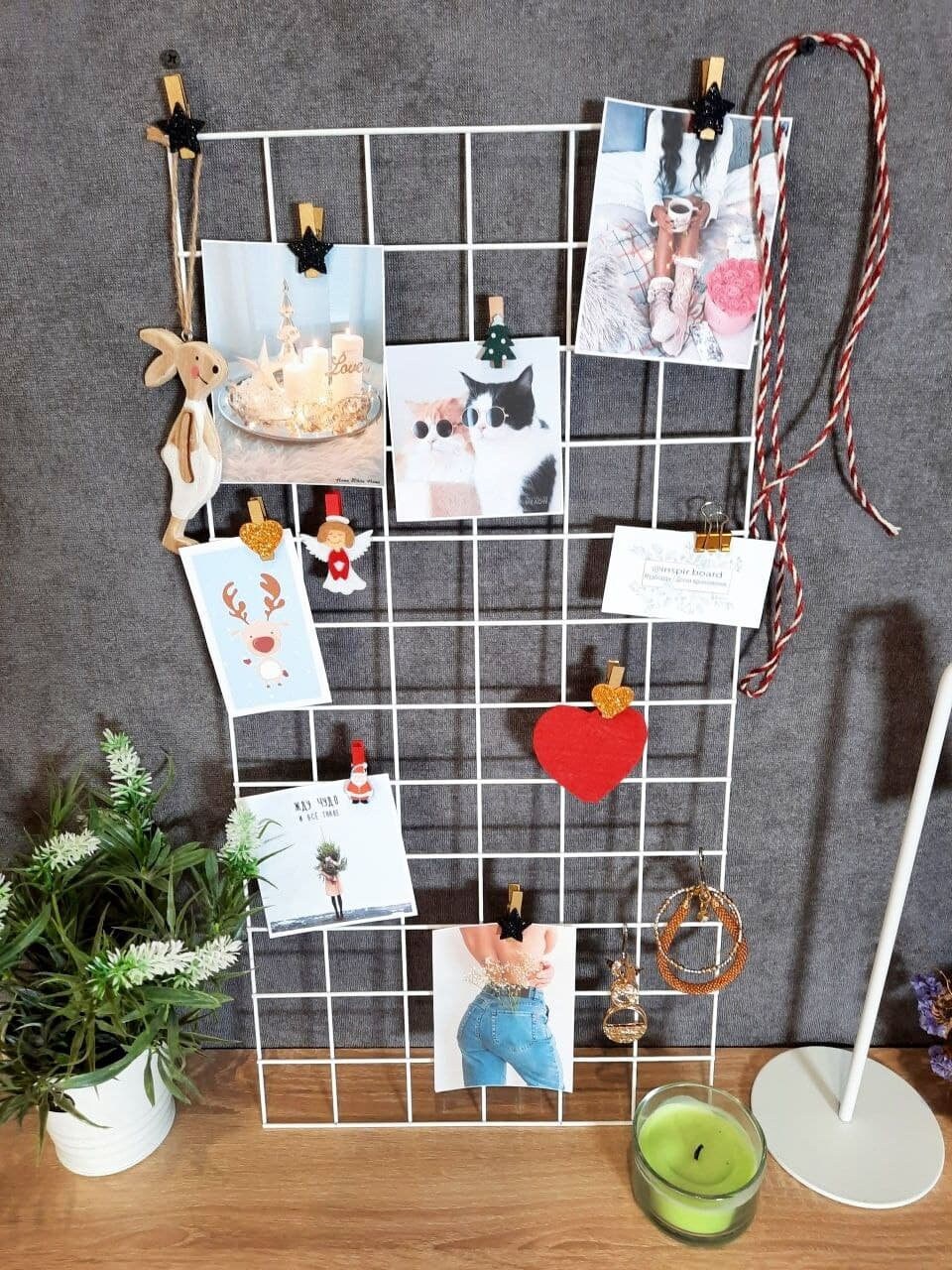 White Wall Grid & Wire Noticeboard, Bedroom Wall Hanging Mesh Board