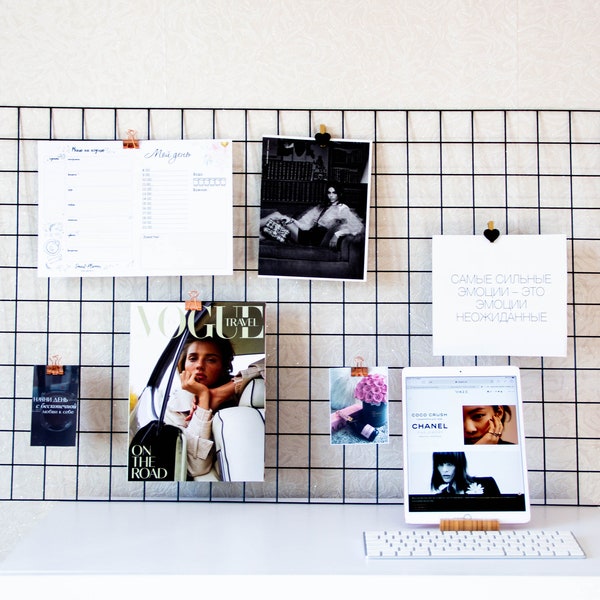 White Wire Wall Grid Board, benutzerdefiniertes Metallgitter für Polaroid Display, Office Memo Board und Organisation, perfektes Geschenk für ihr Foto Moodboard