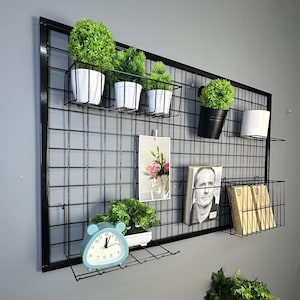Mood board da parete in metallo con cornice, moderno espositore per foto di grandi dimensioni, griglia per fioriera da appendere alla parete con cornice, organizer decorativo da parete con rete regalo