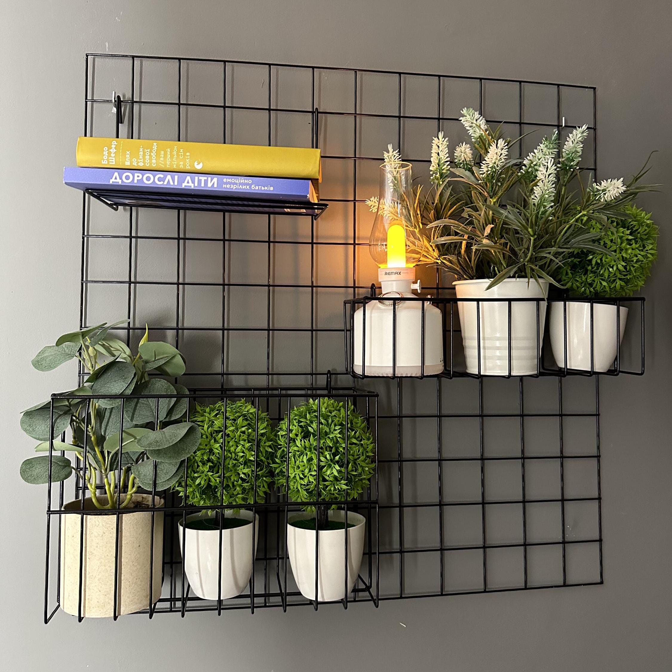 Metal Wall Grid Organizer for Plants & Photos, Large Wire Mesh