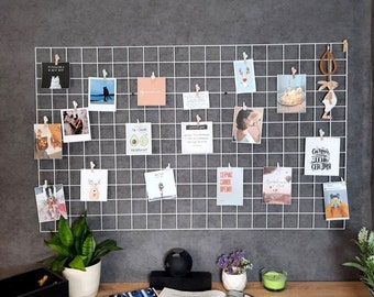 White Metal Wire Wall Grid Decor for Polaroid, Photos, Plants, Versatile Moodboard & Office Organization Notice Board, Ideal Gift for Her