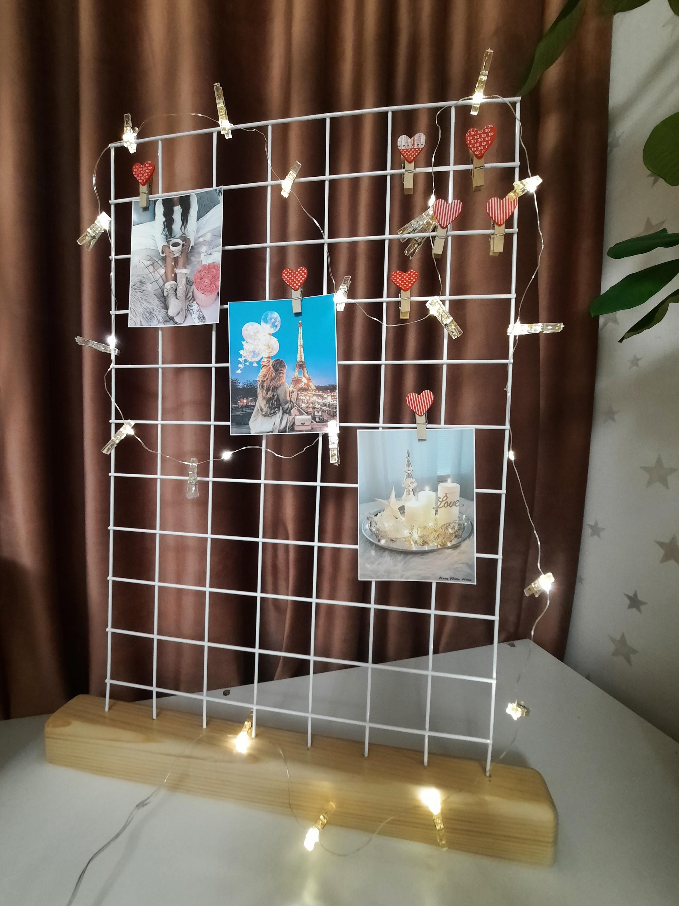 Griglia A Muro In Ferro 40x20 Cm, Pannello Porta Foto Decorativo Per Pareti, Organizza Immagini E Biglietti In Casa O Ufficio