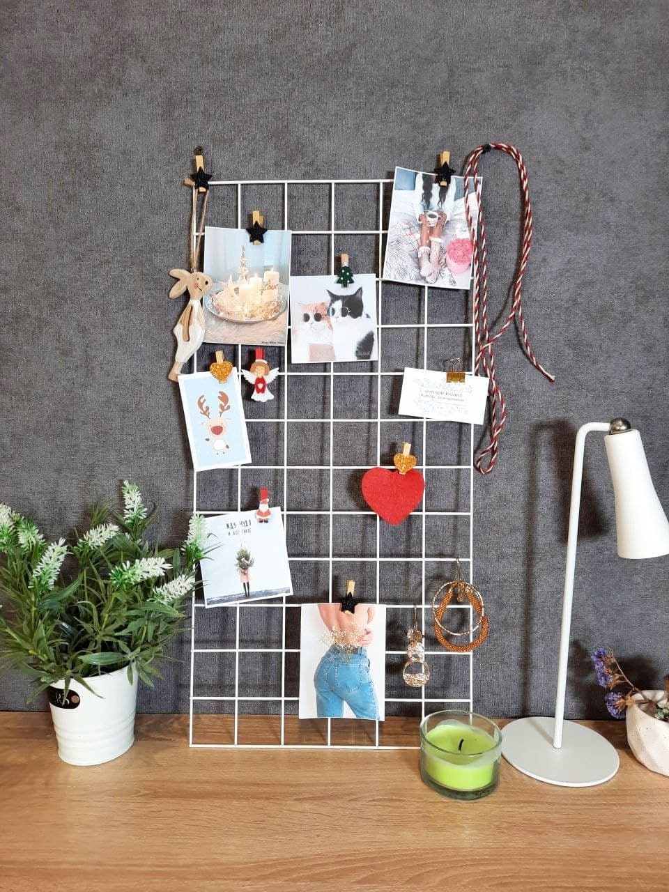 White Wall Grid & Wire Noticeboard, Bedroom Wall Hanging Mesh Board