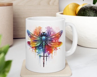 Dragonfly mug, nature lover mug, coffee mug, insect mug, gift for her, gift for him, dragonfly ceramic mug
