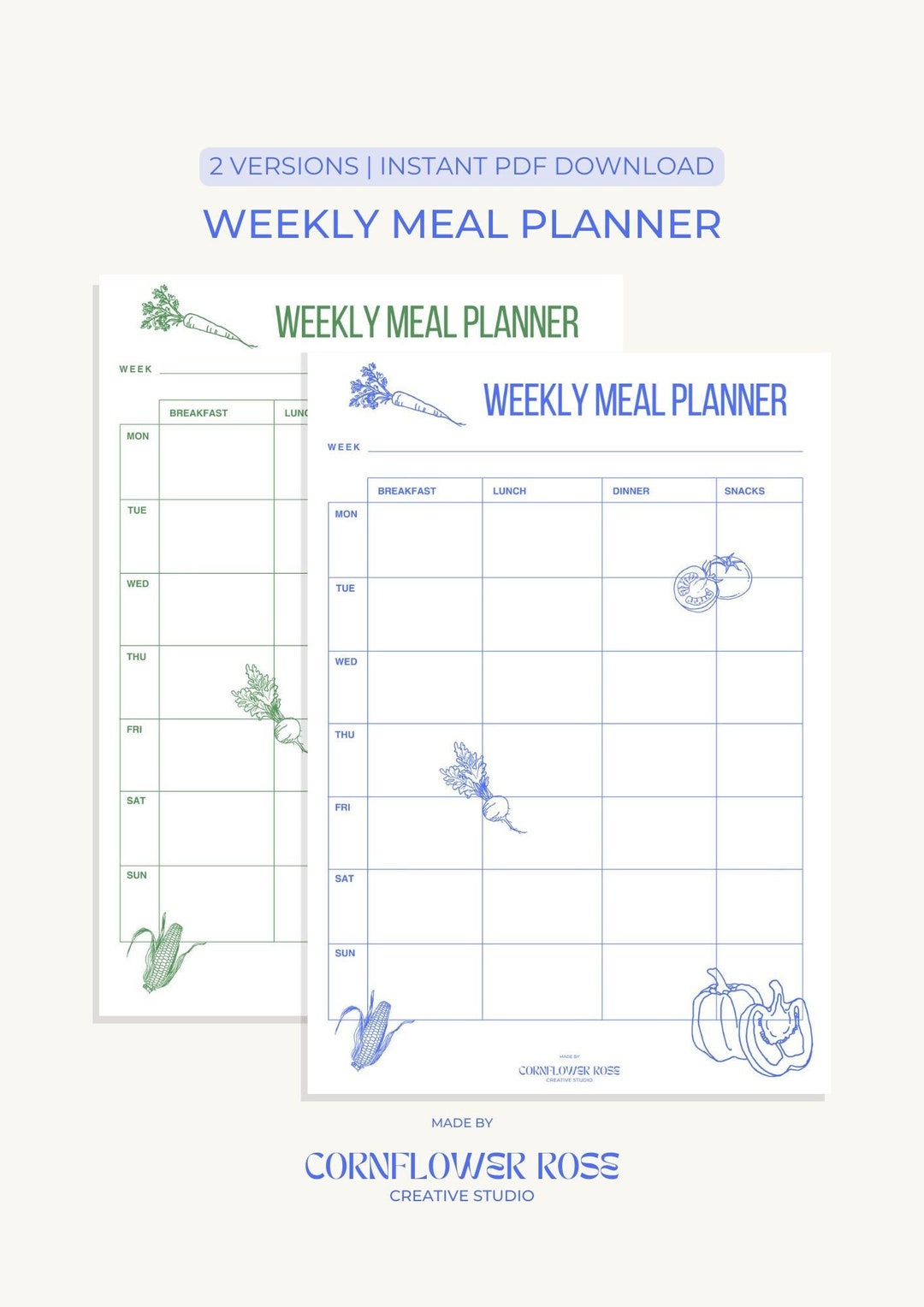 Weekly Meal Planner - Organic Veggies | Blue - Etsy
