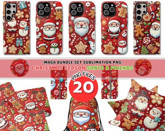 Christmas Phone Case PNG Bundle: Santa & Friends Sublimation Designs (Digital Download)