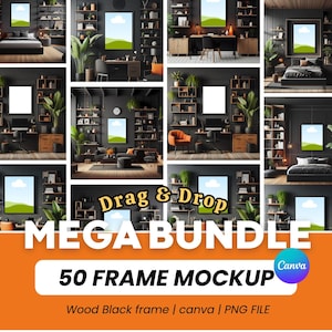50 Canva Frame Mockup bundle - Black template | Easy Drag and drop canva | wall art mockup | canvas frames | canva mockup | canvas mockup