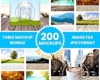 Mockup-paket med 200 träbordsbakgrunder, JPG-bildfil (digital nedladdning)