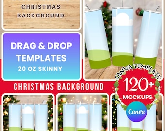 Christmas Tumbler Mockup Bundle – 20 Oz Skinny, Canva Template (Digital Download)