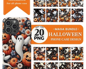 Halloween Phone Case PNG Bundle: Spooky Floral Sublimation Designs (20 Files)