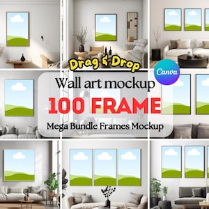 100 Rahmen Mockup Bundle Set | Canva Wall Art Mockups Vorlage + Tutorial | Für Canva ziehen Rahmen | Mockup Bundle Set