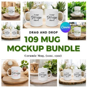 109 White Ceramic Mug Mockup Bundle, 11oz White Cup, Plain Coffee Mug Mockup, Boho White Mug Mockup, Lifestyle Home Office Mug, Digital