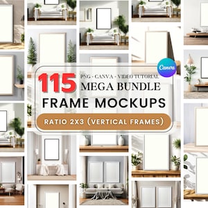 115 Frames Mockup Ratio2x3 Bundle Set, Frame Mockup Bundle, 100+ Canva Wall Mockup Frame, Frames Bundle , For Canva Drag and Drop Frame