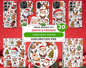 Christmas Phone Case PNG Bundle, Santa and Friends Designs (20 PNG Files)