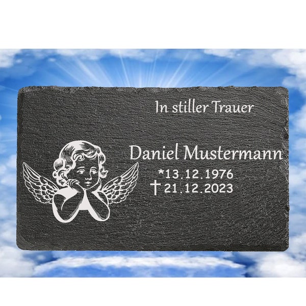 Grabplatte Urnenplatte Motivplatte Grabstein Grabschmuck XXL  Gravierte Schieferplatte personalisiert Unikat S57