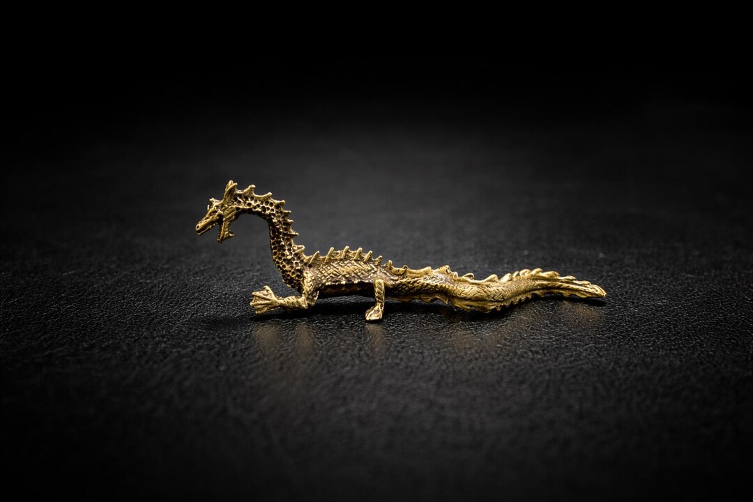 Brass Dragon Figurine Statue, Fantasy Mythical Decor, Gothic Desk ...