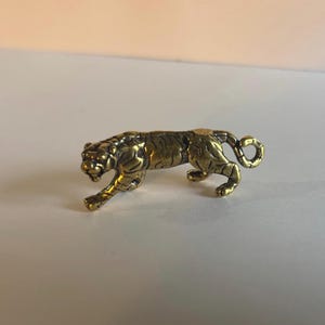 Brass Tiger Figurine – Miniature Wild Cat Sculpture, Gold Tiger Ornament, Handmade Animal Decor, Jungle Wildlife Gift