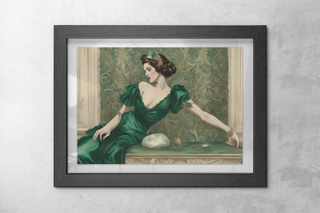 Thoughtful Woman in Green Dress, Decadent Young Woman, After the Dance ...