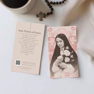 Gebedskaart St. Theresia van Lisieux, heilige kaarten kleine portemonnee, vrouwelijke patroonheilige cadeau voor non-priester predikant, katholieke kunstprint aanwezig