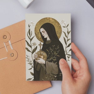 Cartão de oração de Santa Clara de Assis, impressão de arte católica tradicional padroeira da televisão, presente, marcador de cartão sagrado de crescimento espiritual religioso