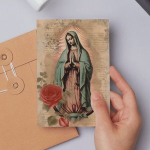 Biglietto di preghiera vintage di Nostra Signora di Guadalupe, cartolina spazzatura della Vergine Maria, cartolina della Santa Novena, segnalibro religioso della Beata Madre, regalo per la madre