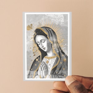 Carte de prière minimaliste Notre-Dame de Guadalupe, carte sainte Vierge Marie recto-verso de 4 x 6 pouces, cadeau d'impression d'art catholique pour chrétien