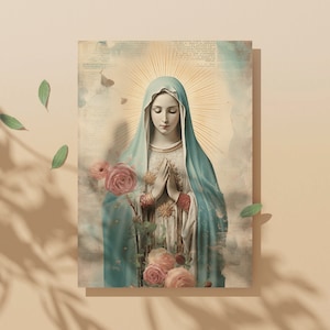 Biglietto di preghiera vintage di Nostra Signora di Fatima, cartolina sacra Ave Maria Junk Journal regalo per devoto mariano, segnalibro souvenir della Beata Vergine Maria