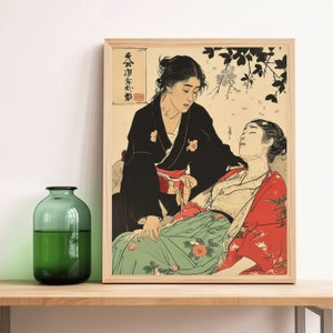 Parabole du Bon Samitarien par Ito Shinsui, affiche d'histoire de la Bible ukiyo-e est-asiatique japonaise, art religieux catholique unique de plusieurs tailles