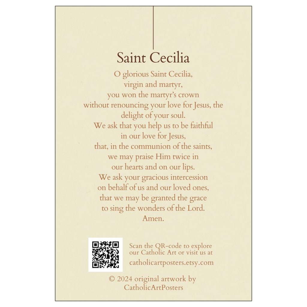 St Cecilia Holy Card: Patron Saint of Music, Prayer Card (4x6") - Etsy