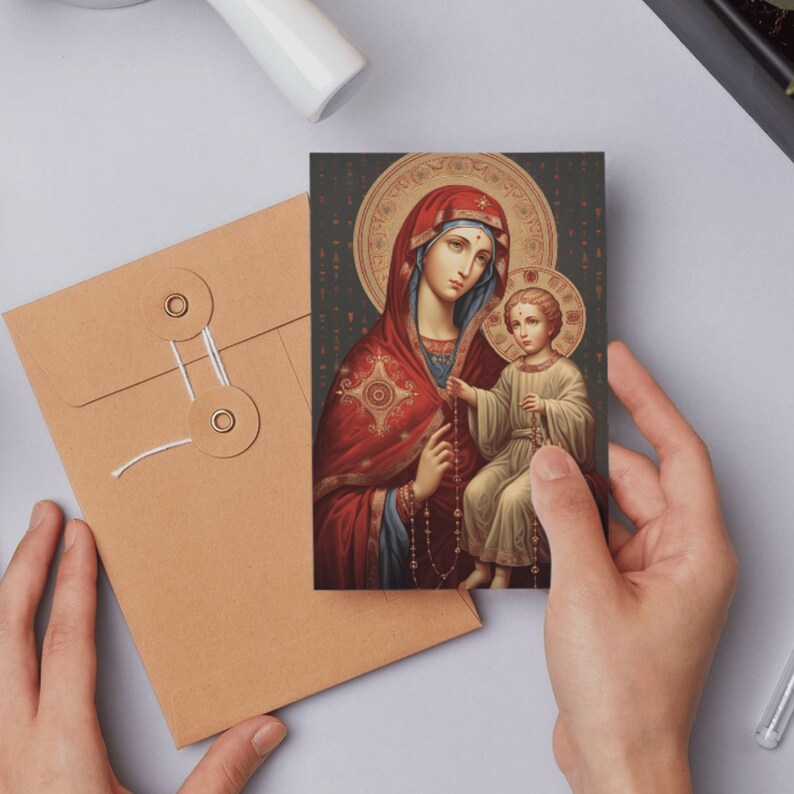 Our Lady of the Rosary Holy Card: Byzantine Madonna and Child Art - Etsy