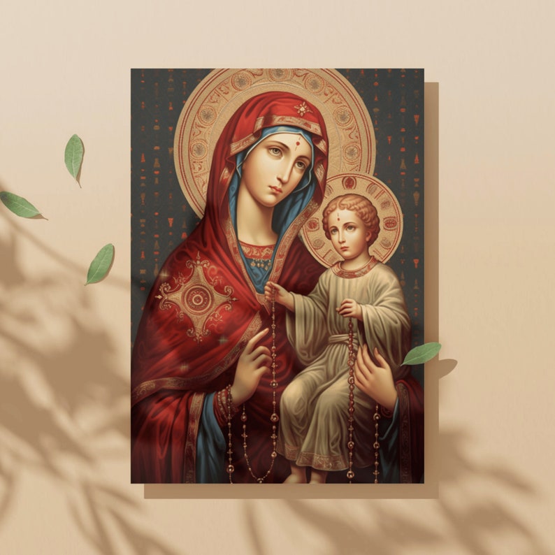 Our Lady of the Rosary Holy Card: Byzantine Madonna and Child Art - Etsy