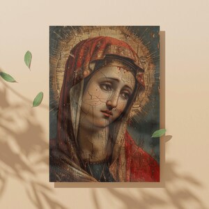 Cartão sagrado de Nossa Senhora das Dores, marcador de oração da mãe dolorosa bizantina, impressão de arte católica, presente para frequentador da igreja, memorial funerário religioso