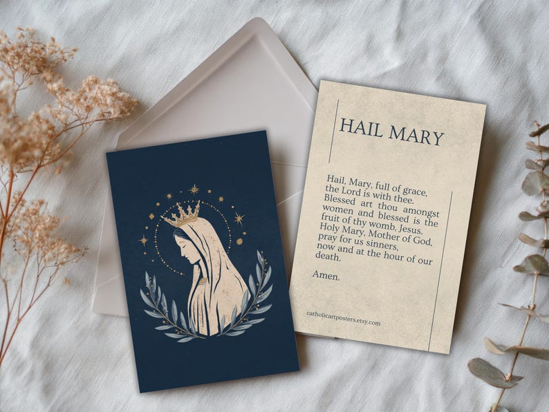 Virgin Mary Prayer Card, Marian Devotional Art, Catholic Gift - Etsy