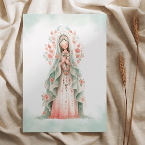 4 x 6" Onze-Lieve-Vrouw van goede gezondheid Heilige kaart, aquarel Maagd Maria en kind Christus, katholieke kunstafdruk teruggebed, set van 1/5/10/25/50/100