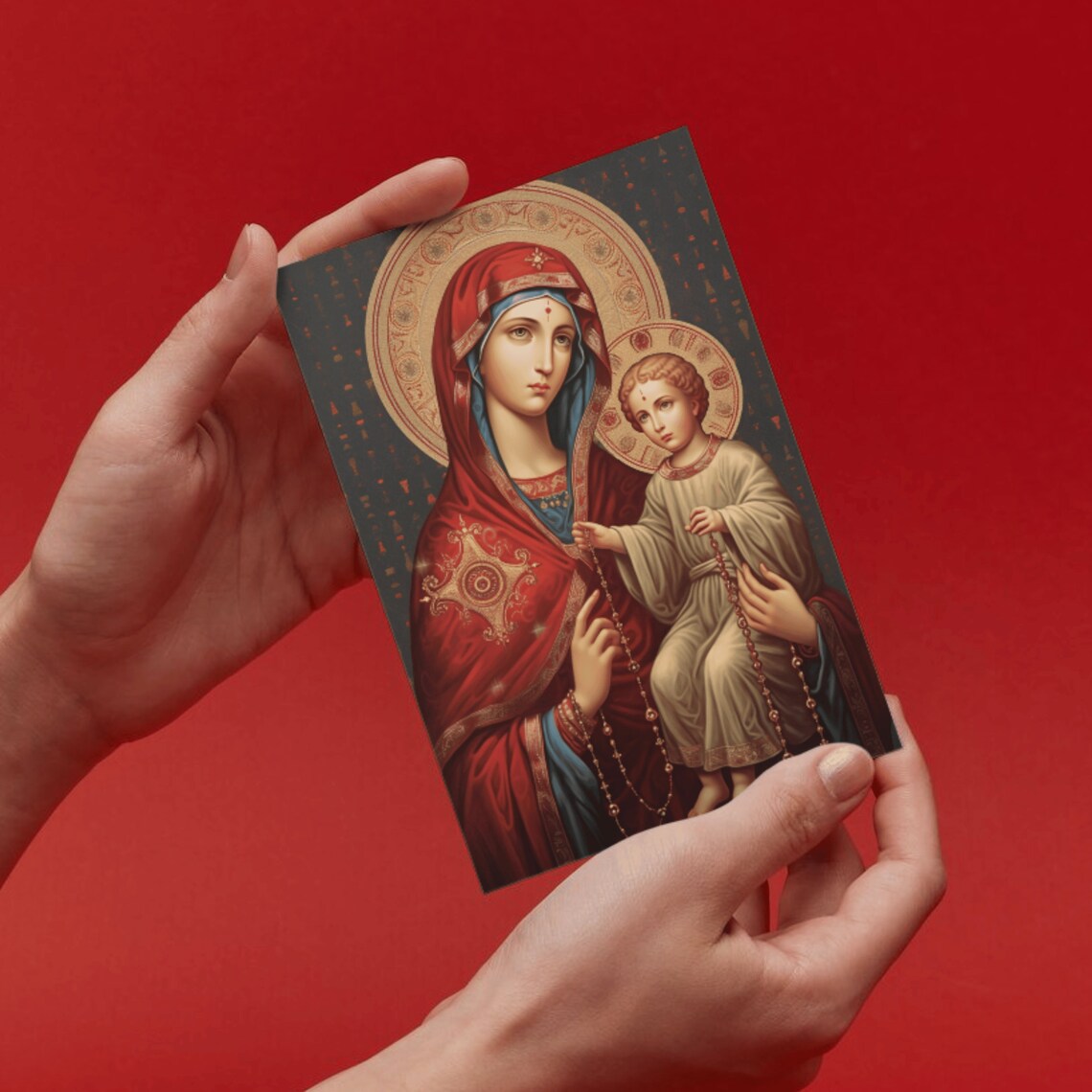 Our Lady of the Rosary Holy Card: Byzantine Madonna and Child Art - Etsy