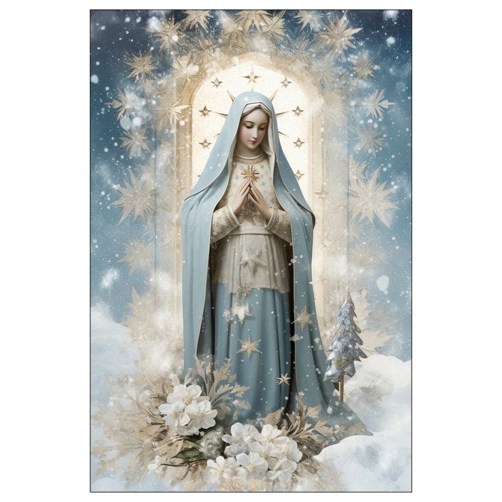 Our Lady of the Snows Prayer Card, Vintage Junk Journal Blessed Virgin