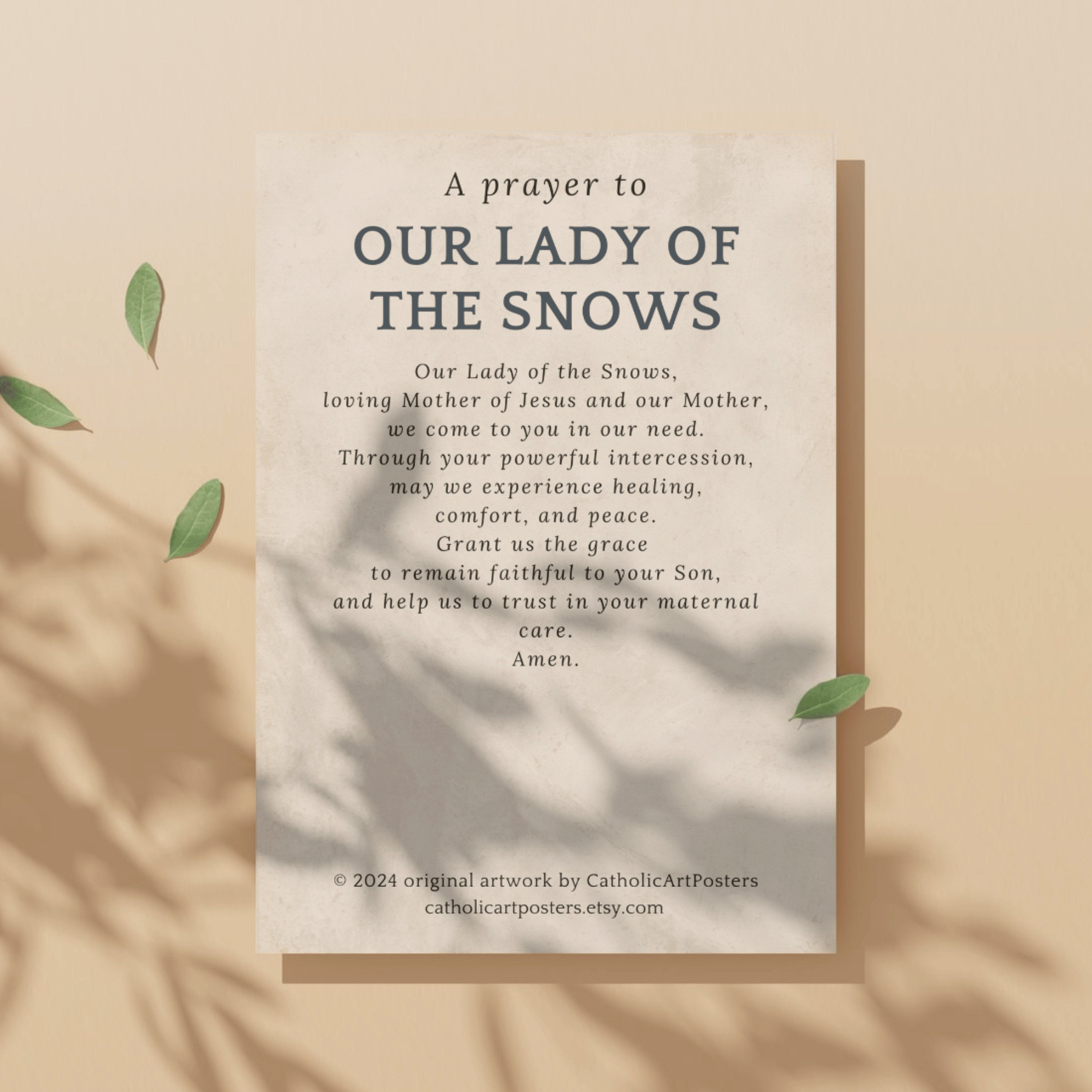 Our Lady of the Snows Prayer Card, Vintage Junk Journal Blessed Virgin