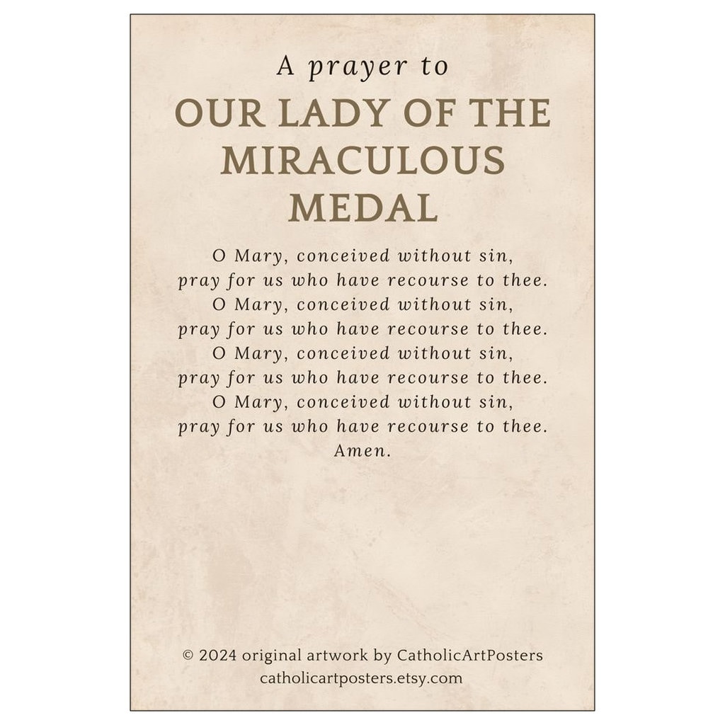Our Lady of the Miraculous Medal Prayer Card: Blessed Virgin Mary ...