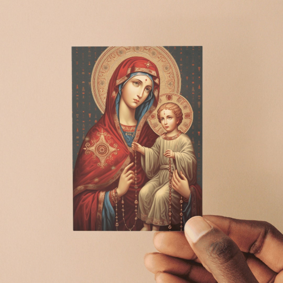 Our Lady of the Rosary Holy Card: Byzantine Madonna and Child Art - Etsy